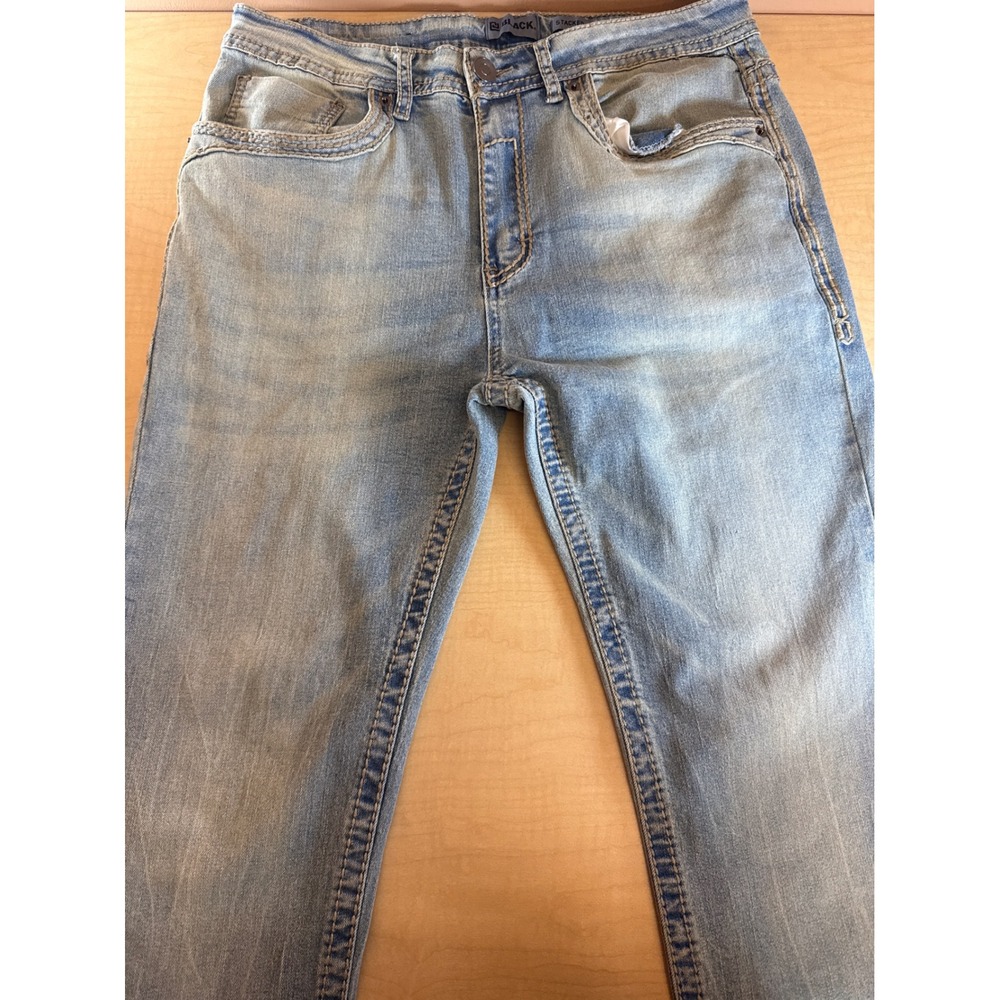 Rue21 Black Stacked Fit Jeans Mens 32x36 Light Wash Raw Hem Slim Stretch Denim